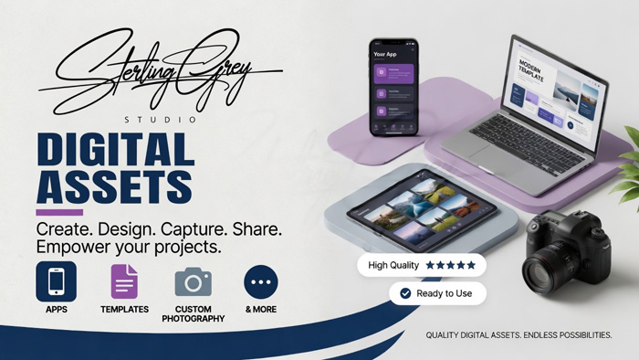 Sterling Grey Studio Digital Assets: apps, templates, custom photography, and more