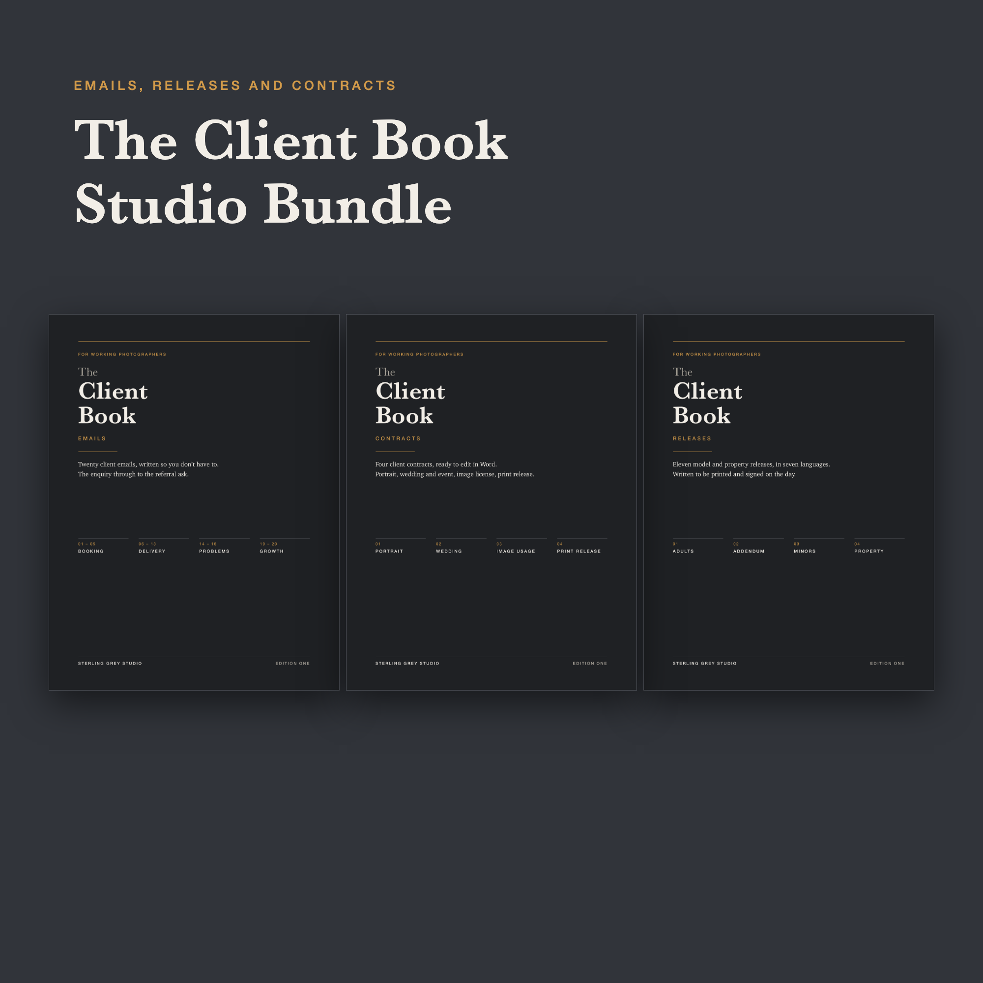 The Client Book: Studio Bundle, three covers